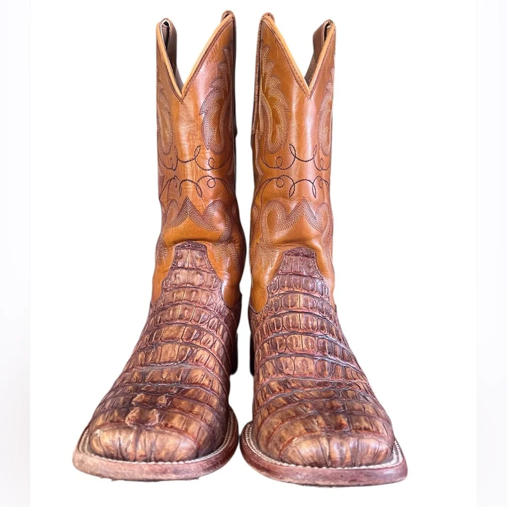 Cody James Exotic Caiman Tail Skin Western Boot Broad Square Toe Crocodile Boots - Picture 7 of 15